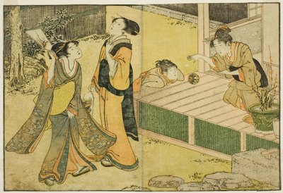 ألعاب السنة الجديدة للعبة Shuttlecock و Battledore و Hand Ball ، من الكتاب المصور "Picture Book: Flowers of the Four Seasons (Ehon shiki no hana) ،" المجلد. 1 بواسطة كيتاجاوا أوتامارو