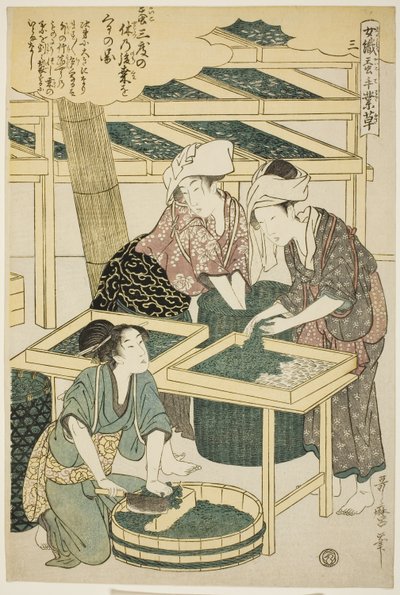 رقم 3 (سان) ، من سلسلة "النساء العاملات في صناعة تربية دودة القز (Joshoku kaiko tewaza-gusa)" بواسطة كيتاجاوا أوتامارو