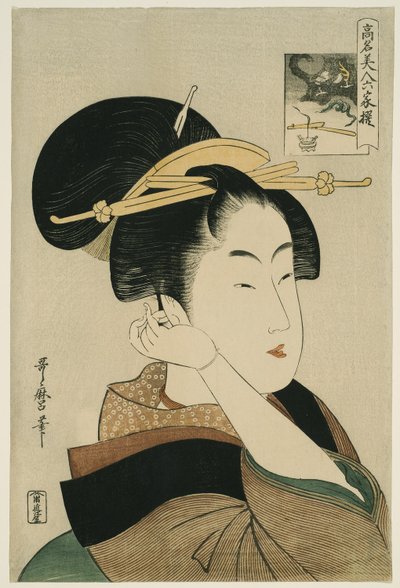 تاتسومي روكو ، من سلسلة "مشاهير الجمال المشابهين للشعراء الستة الخالدين" ("Komei bijin rokkasen") بواسطة كيتاجاوا أوتامارو