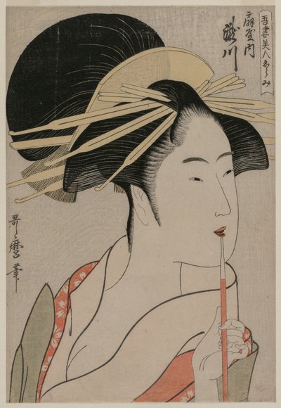The Courtesan Takigawa of Ogiya من سلسلة A Selection of Beautiful Women ...، c. 1798. بواسطة كيتاجاوا أوتامارو