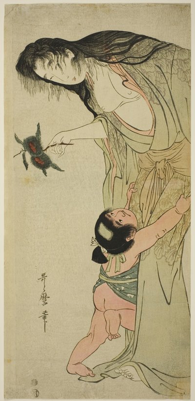 Yamauba تحمل الكستناء بينما يصل Kintaro إليهم بواسطة كيتاجاوا أوتامارو