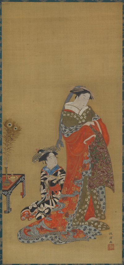 محظية ومرافقة ، أواخر القرن الثامن عشر وأوائل القرن التاسع عشر. بواسطة Kitao Masanobu