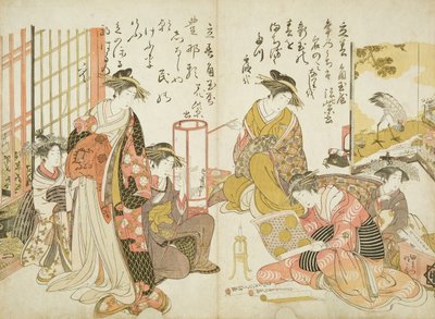 كوموراساكي وهاناموراساكي من منزل كادو تامايا ، من "عينات من الخط" ، 1783-84 (طبعة خشبية) بواسطة Kitao Masanobu