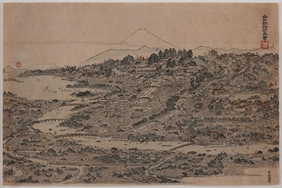 منظر عين الطائر لإيدو، حوالي 1800-1810 (طبعة على ورق من الخشب على ورق) بواسطة كيتاو ماسايوشي