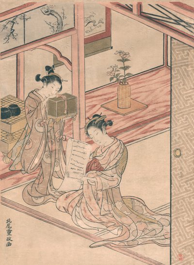 المحظية والشابة في صالون من قبل Kitao Shigemasa بواسطة Kitao Shigemasa