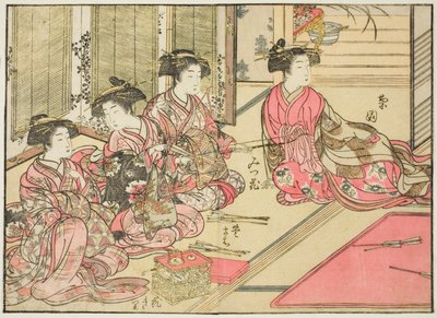 المحظيات من كيريا ، من كتاب "مرآة النساء الجميلات في أحياء المتعة (Seiro bijin awase sugata kagami)" المجلد. 2 بواسطة Kitao Shigemasa