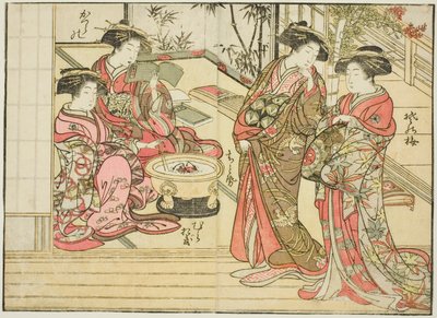 Courtesans of Otawaraya ، من كتاب "Mirror of Beautiful Women of the Pleasure Quarters (Seiro bijin awase sugata kagami)" المجلد. 2 بواسطة Kitao Shigemasa