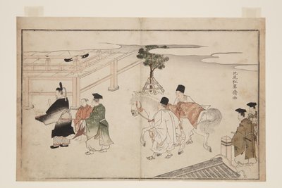عرض رأس السنة الجديدة لجواد أبيض (طباعة خشبية ملونة) بواسطة Kitao Shigemasa
