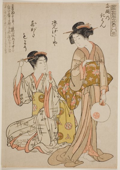 عودة الأشرعة في نهر ريوغوكو (Ryogoku no kihan) ، من سلسلة "ثمانية محاكاة ساخرة لجمالٍ معاصر (Tosei mitate bijin hakkei)" بواسطة Kitao Shigemasa