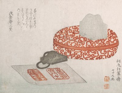 الأختام وحاوية ورنيش منحوتة لحبر الختم ، 1817. بواسطة Kitao Shigemasa