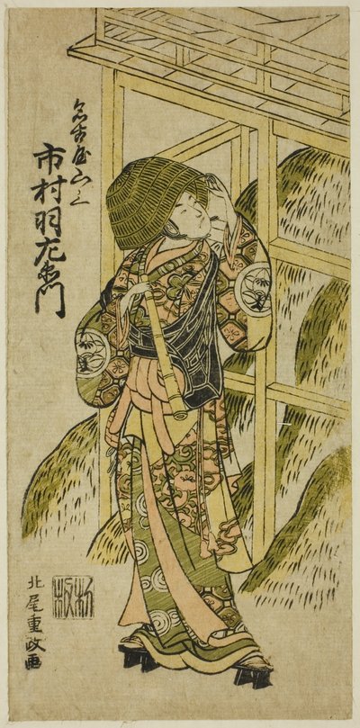 قام الممثل Ichimura Uzaemon IX بدور Nagoya Sanzaburo في مسرحية "Higashiyama-dono Kabuki no Tsuitachi" التي عُرضت في مسرح Ichimura في الشهر الحادي عشر ، 1766 بواسطة Kitao Shigemasa