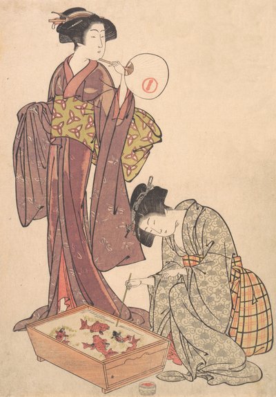 امرأتان تطعمان السمك ، 1739-1820. بواسطة Kitao Shigemasa