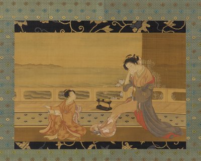 فتاتان على شرفة مطلة على البحر ، فترة إيدو 1739-1820. بواسطة Kitao Shigemasa