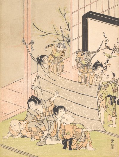 يونغ بويز يؤدون عرض الدمى ، كاليفورنيا. 1770. بواسطة Kitao Shigemasa
