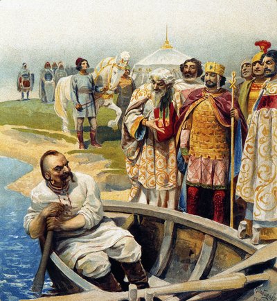 لقاء سفياتوسلاف الأول مع الإمبراطور جون تزيمسكيس بواسطة Klavdiy Vasilievich Lebedev