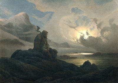 منظر طبيعي ساحلي مع شخص بواسطة Knud Andreassen Baade