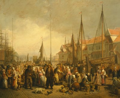 Fish market in Bergen by Knud Bergslien, Norway 19th century بواسطة كنود برجسلين