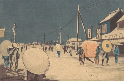 مشهد شارع في ضواحي إيدو في أمسية شتاء ، كاليفورنيا. 1878. بواسطة كوباياشي كيوتشيكا