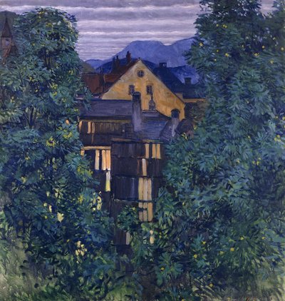 نظرة عامة على Payerbach ، في الخلفية Rax ؛ منظر من خلال Payerbach ، في الخلفية Rax ، c.1912-1913 بواسطة كلومان موسر