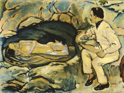 صورة ذاتية ، رسم مع حورية البحر في مغارة الصخرة ، 1914. بواسطة كلومان موسر