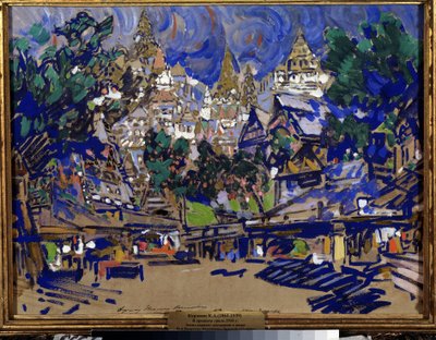 إعداد مشروع أوبرا The Golden Cockerel لنيكولاس (نيكولاي) ريمسكي كورساكوف (ريمسكي كورساكوف) (1844-1908) (تصميم المسرح لأوبرا The Golden Cockerel لـ N. بواسطة كونستانتين ألكسيفيتش كوروفين