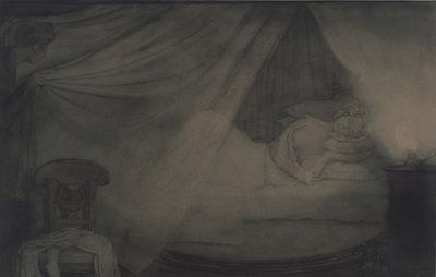 في غرفة النوم. رسم توضيحي لقصيدة Count Nulin بواسطة A. Pushkin بواسطة كونستانتين أندرييفيتش سوموف