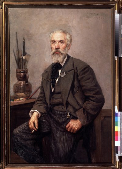 صورة للفنان كونستانتين سافيتسكي (1844-1905) (صورة للفنان ك.سافيتسكي). لوحة لنيكولاي كارلوفيتش غراندكوفسكي (1864-1907) ، زيت على قماش بواسطة كونستانتين أبولونوفيتش سافيتسكي