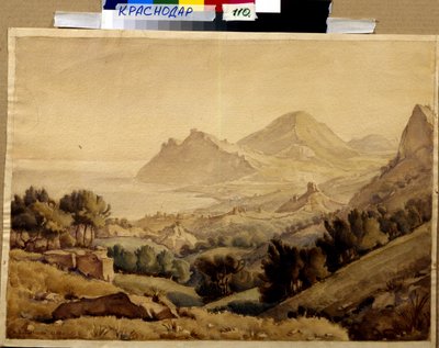 "" منظر طبيعي للجبال وأطلال مدينة "(مدينة قديمة) لوحة رسمها كونستانتين بوغاييفسكي (1872-1943) ديم 46x64 سم F متحف كوفالينكو للفنون ، كراسنودار بواسطة كونستانتين بوجيفسكي