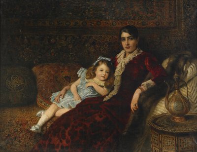 الداخلية مع الأم وابنتها ، 1884 بواسطة كونستانتين إيجوروفيتش ماكوفسكي