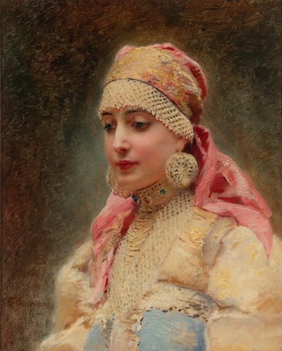 "Portrait de femme de boyard" (boiard، boiar) - لوحة رسمها Konstantin Yegorovich Makovsky (Constantin Makovsky) (1839-1915) ، زيت على قماش ، حوالي عام 1890 - (زوجة بويار ، زيت على قماش بقلم كونستانتين إيغوروفيتش ماكوفسكي بواسطة كونستانتين إيجوروفيتش ماكوفسكي