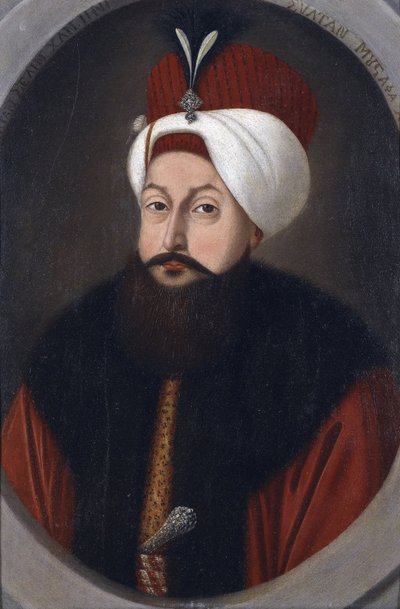 السلطان سليم الثالث (1761-1808) - Peinture de Konstantin Kapidagli (نشط 1789-1806) ، ج. 1800 - زيت على كرتون ، 37x26 - مجموعة خاصة بواسطة كونستانتين كابيداجلي