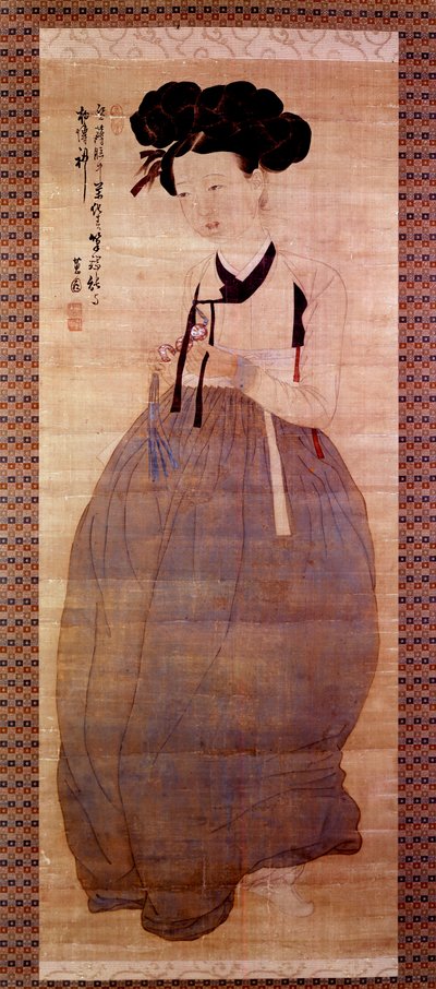 Art Coreen: صورة للغييشا (فتاة كوريانية في زي الجيشا). طباعة من 1758. مجموعة خاصة. بواسطة المدرسة الكورية