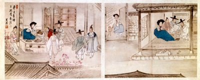 الفن الأساسي: مناظر في بيت الغيشا. طباعة من 1758. مجموعة خاصة. بواسطة المدرسة الكورية