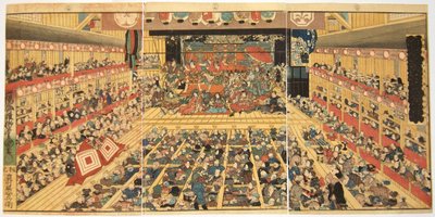 Odori-keiyo Edo-e no Sakae: المسرح الداخلي مع أداء Shibaraku ، 1858 بواسطة كونيسادا