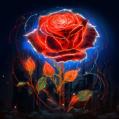 رسم تخطيطي لوردة حمراء متفتحة، مع زهرة واحدة فقط وبعض الخطوط التفصيلية 2 بواسطة كيرت هيبك