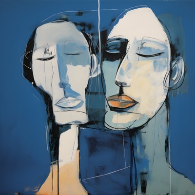 رسم رأسين على خلفية زرقاء 2 بواسطة كيرت هيبك