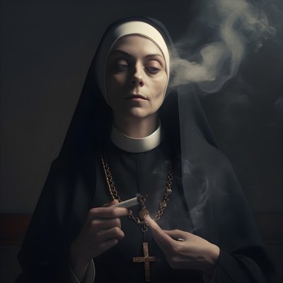 راهبة بقلادة من الألماس تدخن لفافة من السيجار 2 بواسطة Kurt Heppke