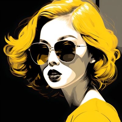صورة توضيحية لفتاة ترتدي نظارة شمسية صفراء وشعر على وجهها وأذنيها ، بأسلوب فيلم نوير الجمالي 4 بواسطة Kurt Heppke