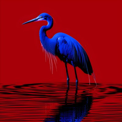 قطعة فنية رقمية synthwave من البلشون الأزرق الغريب على ورق أحمر 2 بواسطة Kurt Heppke