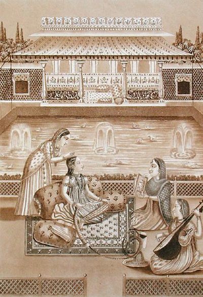 امرأة هندية في مرحاضها ، أوائل القرن التاسع عشر (طباعة بني داكن) بواسطة لوس أنجلوس وموريت جي بي ليسيرف