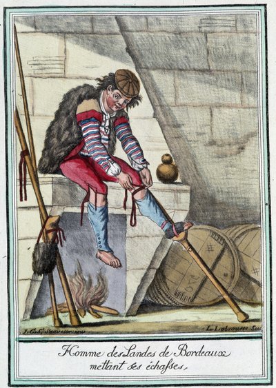رجل من أراضي بوردو يضع ركائزه المتينة - في "" Encyclopédie des voyages "بقلم J. Grasset St Sauveur ، ديرون ، باريس بواسطة LF Labrousse