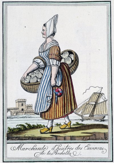 تاجر المحار حول لاروشيل (شارينت ماريتيم) - في "" Encyclopédie des voyages "بقلم J. Grasset St Sauveur ، Deron ، Paris بواسطة LF Labrousse