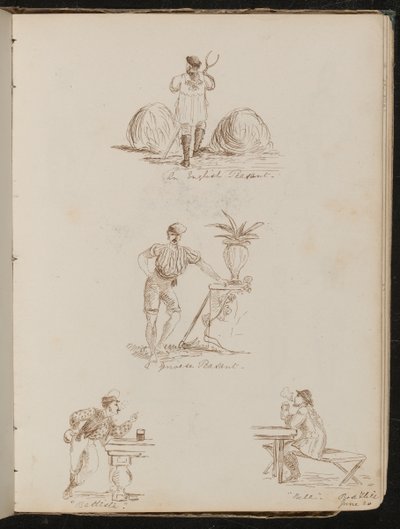 "English Peasant" ، "a Genoese Peasant" ، دراسة الأشكال في الحانات المنقوشة "Battista" و "Bile" ، مكان وتاريخ "20 يونيو" بواسطة سيدة بتلر