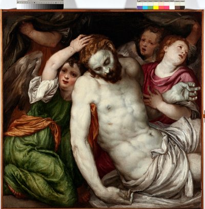 Pieta et anges (Pieta with angels) لوحة لامبرت سوستريس (1515-1584) القرن السادس عشر الشمس 83x84 سم Musei di Strada Nuova Genes بواسطة لامبرت سوستريس