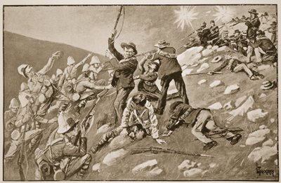تهمة Inniskillings: معركة تل بيتر ، التوضيح من "معارك القرن التاسع عشر ، المجلد. سادسا: حرب البوير 1899-1900 &39;بواسطة أرشيبالد فوربس ، GA هنتي والرائد آرثر بواسطة لانس ثاكيراي