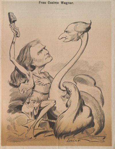 ريتشارد فاغنر في دور Swan و Cosima Wagner في دور Leda Cover of Die Bombe ، 1875. بواسطة لازلو فريكسكي
