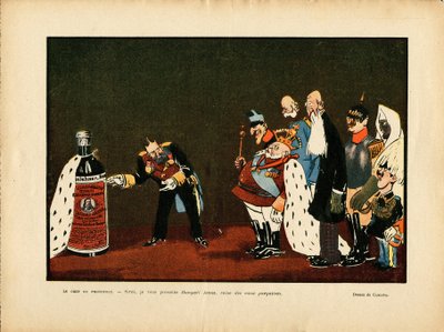 رسم توضيحي لـ Leal de Camara (1877-1948) في Le Rire ، 25/12/09 - بلجيكا ، أوروبا ، البرتغال ، النمسا ، إدمان الكحول ، البروتوكول - William II ، Leopold II ، Edward VII ، Alfonso XIII ، Francois-Joseph 1er d النمسا سلطان بواسطة ليل دي كامارا