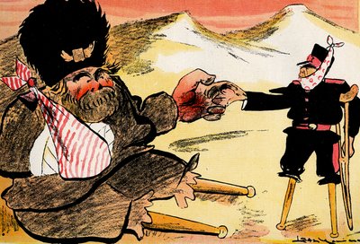 تحالف المستقبل - "كان يجب أن نبدأ هكذا!" - مصافحة روسيا واليابان. 1904 (ليثو) بواسطة ليل دي كامارا