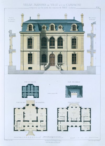 تصميم من &39;Town and Country Houses Based on the Modern Houses of Paris&39; ، c.1864 بواسطة Leblanc