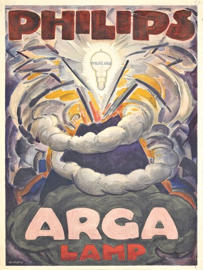 إعلان ملصق Philips Arga Lamp ، حوالي 1918 (طباعة حجرية ملونة) بواسطة ليو جستل